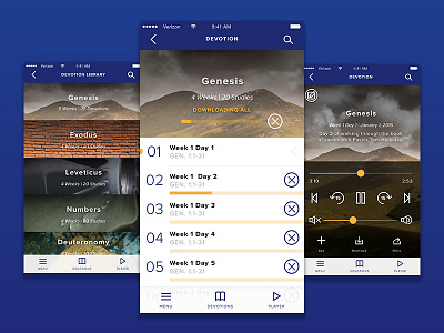 Devotion Screens app devotions downloads ios list podcast ui ux