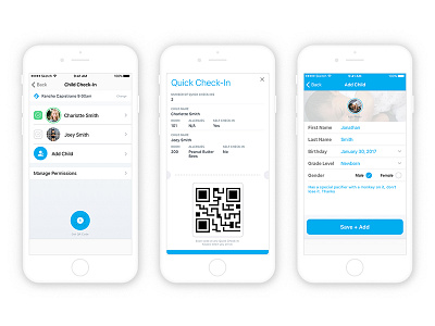 Child Check-In check in child ios native app qr code ticket ui ux