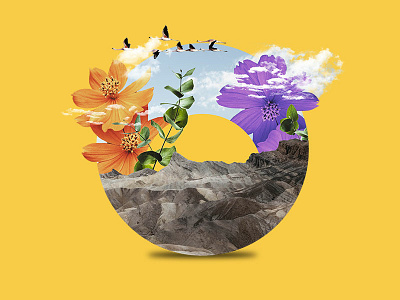 A New Humanity birds circle clouds collage flowers humanity mountains