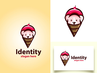 Puppy with Ice Creme Logo abstract branding cartoon character cream design flat illustration logo logodesign puppy vector