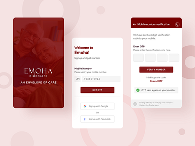 Emoha - Splash Screen & Welcome Screen android app app design appui branding care clean elder elderly help ios minimal mobile sketch ui ux