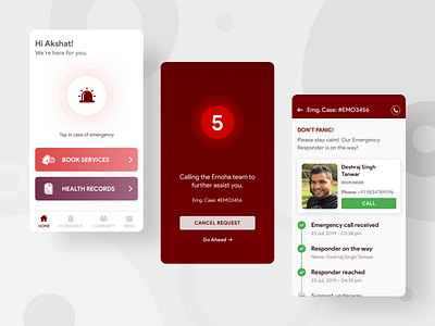 Emoha - Dashboard & Emergency Request Flow android app app design appui clean elder elderly mobile sketch ui