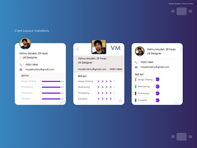 Card Layout Variations about me card design cards cards ui personal profile