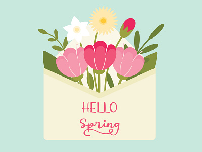 Hello Spring Illustration. Spring Flowers Blooming.