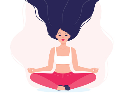 Girl Doing Yoga, Meditating Illustration