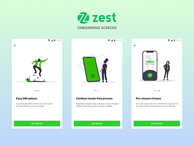 ZestMoney onboarding screens app design empty state illustration minimal onboarding screen payment app ui ui ux ux