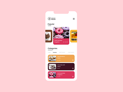 Interface for Dessert app adobe xd app app design color palette design desserts nepal ui ux xddailychallenge