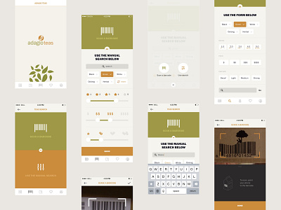 Search page mobile. Tea search. Adagio Teas mobile shop App adagio branding filter filters flat manual search minimal mobile app mobile search mobile shop mobile store scan barcode search page shop store tea search teas ui ui design ux