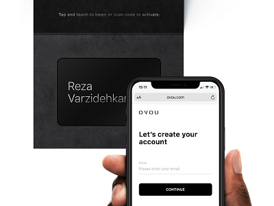 Card pack with mobile. OVOU Smart Business activate beam business card minimal mobile mobile app design mobile design mobile ui responsive scan code scanning smart smart business card tap touch ui web webdesign website