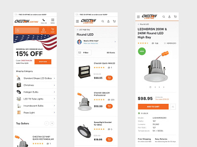 Cheetah Lighting. Website design cheetahstand.com category page commercial ecommerce electrical filters help lighting magento 2 minimal mobile design mobile ui orange personnel responsive shop store store design ui webdesign website