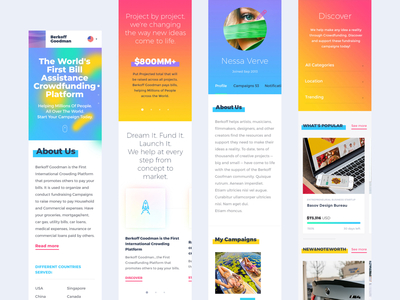 Mobile design for Crowdfunding platform website. Berkoff Goodman basov branding campaign design colorful design colorfull commercial crowdfunding crowdfunding campaign fundraising minimal mobile design mobile ui paid pay platform raise responsive ui web website