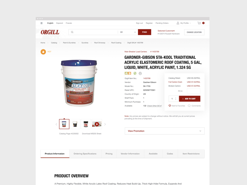 Product page for Orgill website branding design catalog ecommerce elements hardline identity minimal product product design product page product page design red responsive retail shop store ui design web webdesign