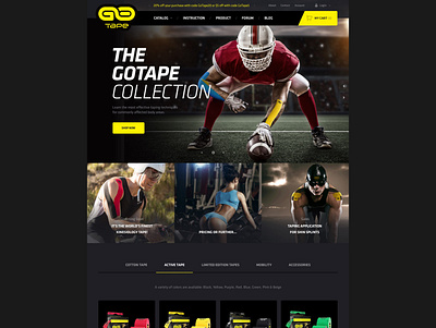 Homepage for Magento GoTape website buy ecommerce elastic finest homepage kinesiology landing page magento 2 minimal muscle responsive shop sports design store tapes ui web webdesign website