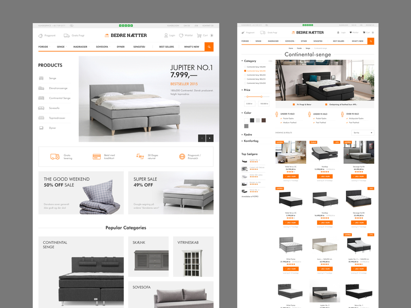 Homepage and catalog page. Bedre Nætter website design bed catalog catalog design catalog page denmark ecommerce ecommerce design homepage homepage design magento magento 2 minimal responsive shop store typography ui web webdesign website