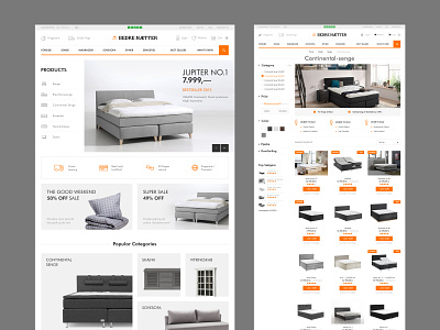 Homepage and catalog page. Bedre Nætter website design