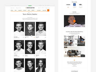Team page and About page for Bedrenaetter website about page basovdesign bed bedroom ecommerce interior interiors magento2 minimal orange responsive shop store team team page ui ux web webdesign website