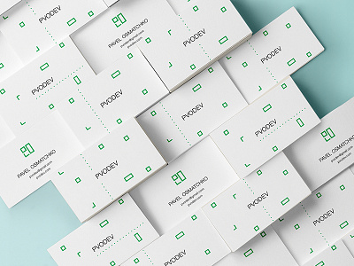 Business cards. PVODEV. basovdesign branding business cards developer germany green logo minimal poland pvodev square tetris