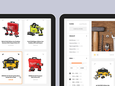 Oro Company. Website design. Ecommerce. building tools catalog drils ecommerce filters flat instruments orange store store design tools ui web white