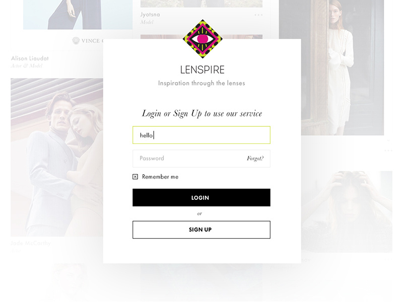Login. LP. Fashion Social Network. lp inspiration pinterest fashion social social network web grid photo cards signup model