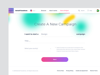 Berkoff Goodman. Start a Campaign create crowdfunding interface navigation page retina sketch startup ui web webdesign website