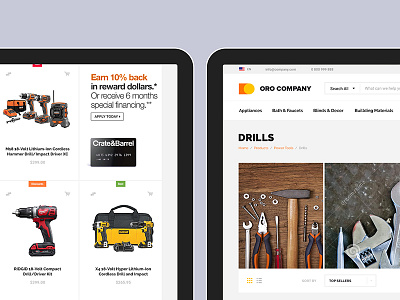 Oro website. Building tools. building tools catalog drils filters flat instruments orange store tools ui web white