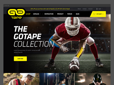 GoTape. Magento Store black elastic sports tape gotape landing magento shop sport tape ui ux website