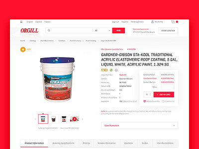 Website Orgill.com. Design product page desktop ecommerce equipment minimal product productpage red responsive shop store ui ux web web design wholesale