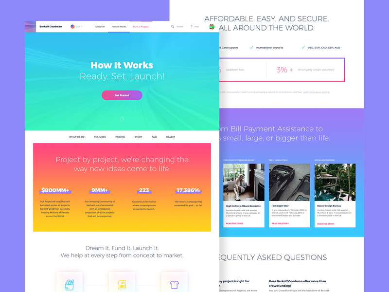 How it works page for crowdfunding site basov basovdesign crowdfunding crowdfunding campaign design flat how it works icon illustration minimal responsive social type typography ui vector web web design webdesign website