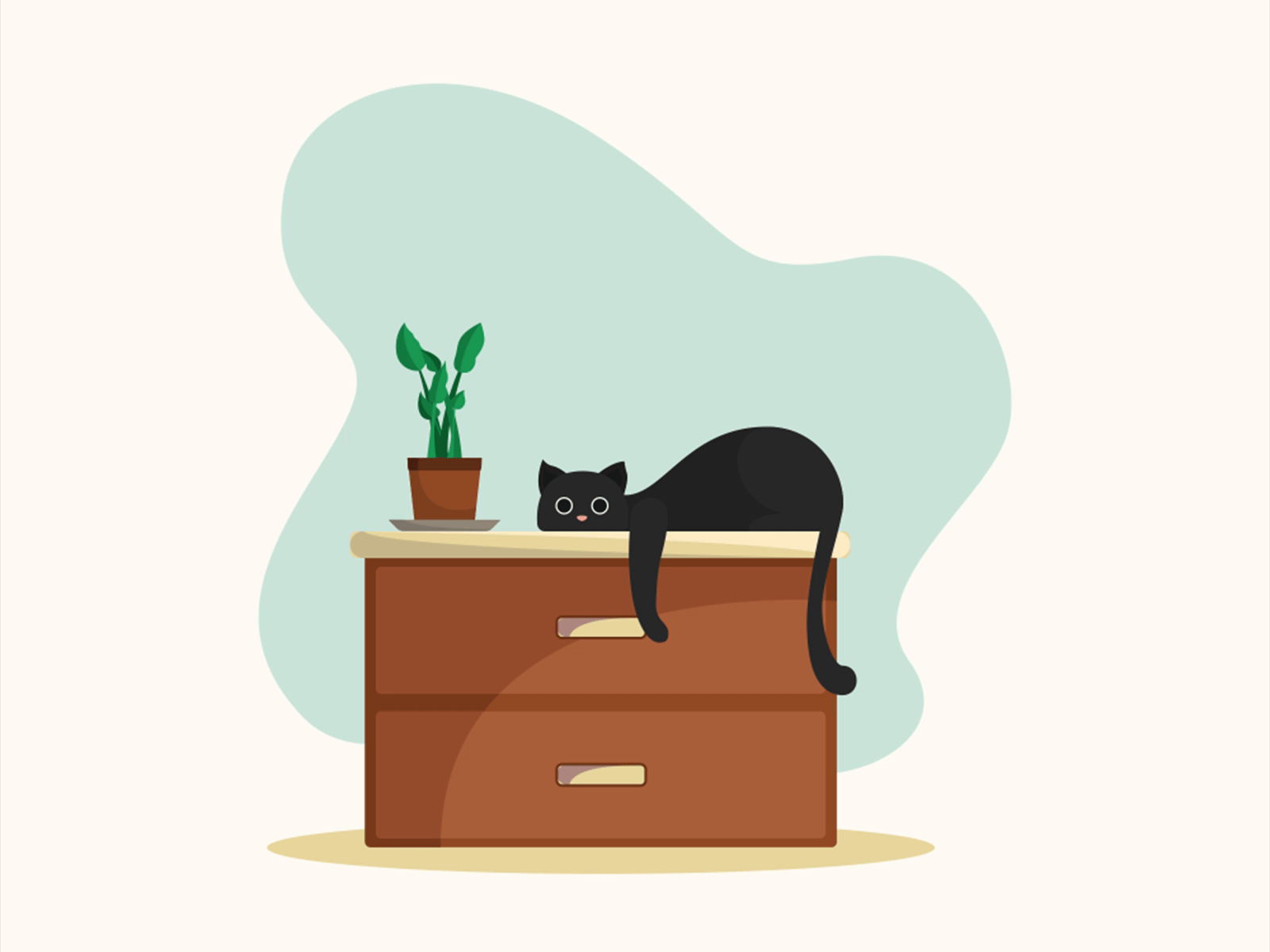 Cat after effects animation cat illustraion plants table vector