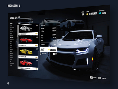 Racing game UI Concept 2 car dark design game games gaming interface racing ui
