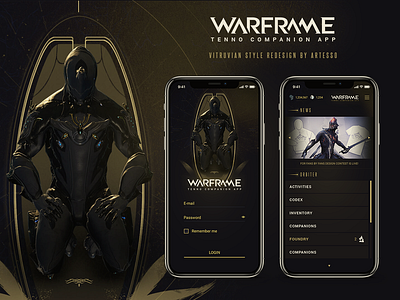 Warframe Mobile App - Vitruvian Redesign app application ui dark game redesign ui vitruvian warframe