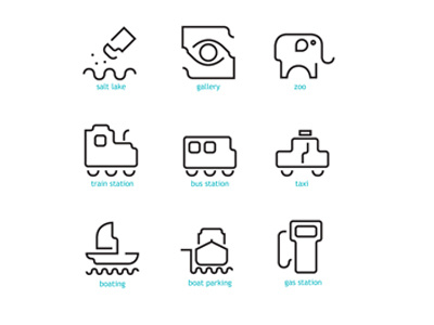 city icons boat elephant gallery icons pictograms rounded salt lake simple stroke taxi train station