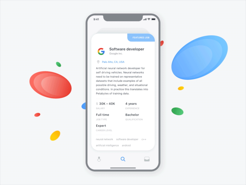 Job app concept animation app cards interaction ios iphone x job mobile motion tinder ui ux