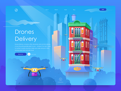 Drones Delivery Hero Image branding delivery flat graphicdesign illustration new york ui userinterface ux vector webdesign