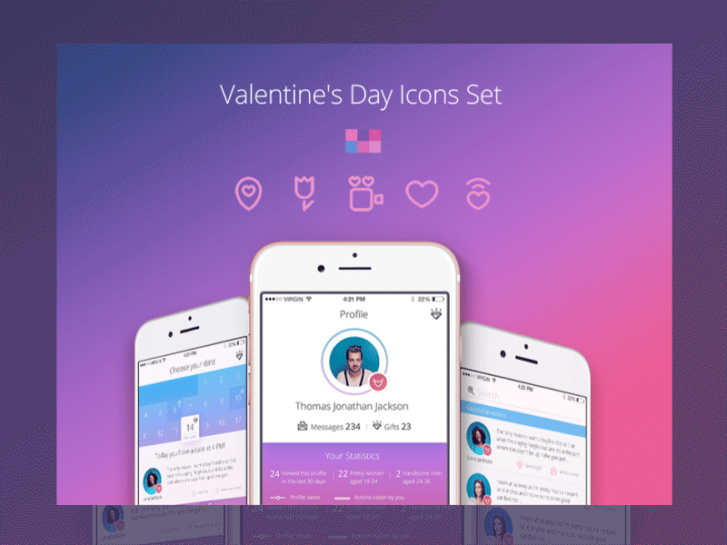 Valentine's Day Icons Presentation animation app appdesign colours dating app designstudio gif ios iphone motion ui ux