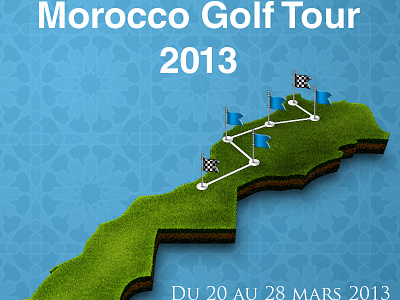 Morocco Golf Tour Poster affiche blue end flag golf grass green morocco poster start