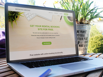Bookingbricks Landing Page booking flat green landing realestate rental saas webdesign website wood