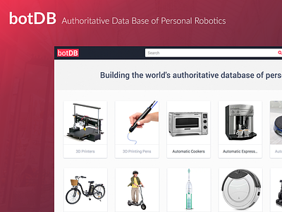 BotDB - Authoritative data base of personal robotics affiliation blue botdb comparison database pink price product ui ux