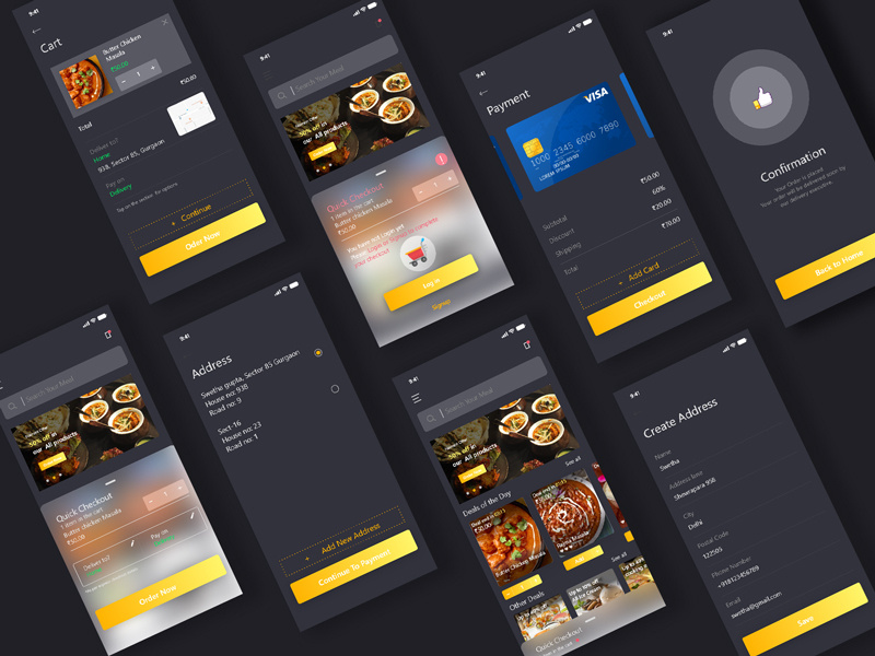 Food App design app ui user interface design charu jain user experience app design food dark mode visual design ux ui