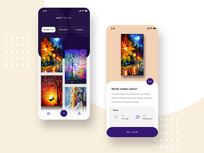 Art Fall app UI design art buy collection grid market minimalistic shop