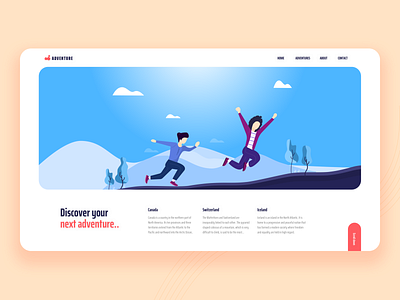 Adventure Landing Page adventure animation colors design illustration illustration art illustration design landing landscape layout minimal modern modern design page screen tourism tourist ui ux website