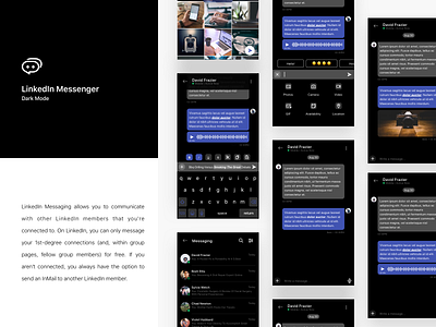 #3 - LinkedIn Redesign concept | Messenger Dark mode app design attachment chat list dark app dark mode dark theme editor gallery linkedin list messenger minimal redesign