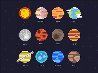 Solar System Celestial Objects Vector Illustration asteroid earth flat illustration mars mercury minimalist planet pluto sky sun vector