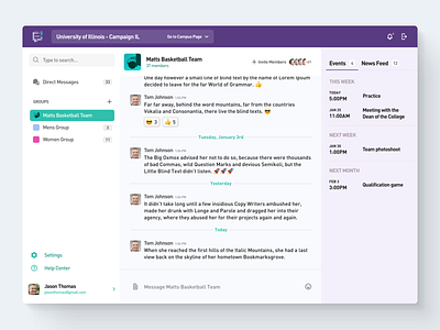 Messaging platform with groups, events and news feed