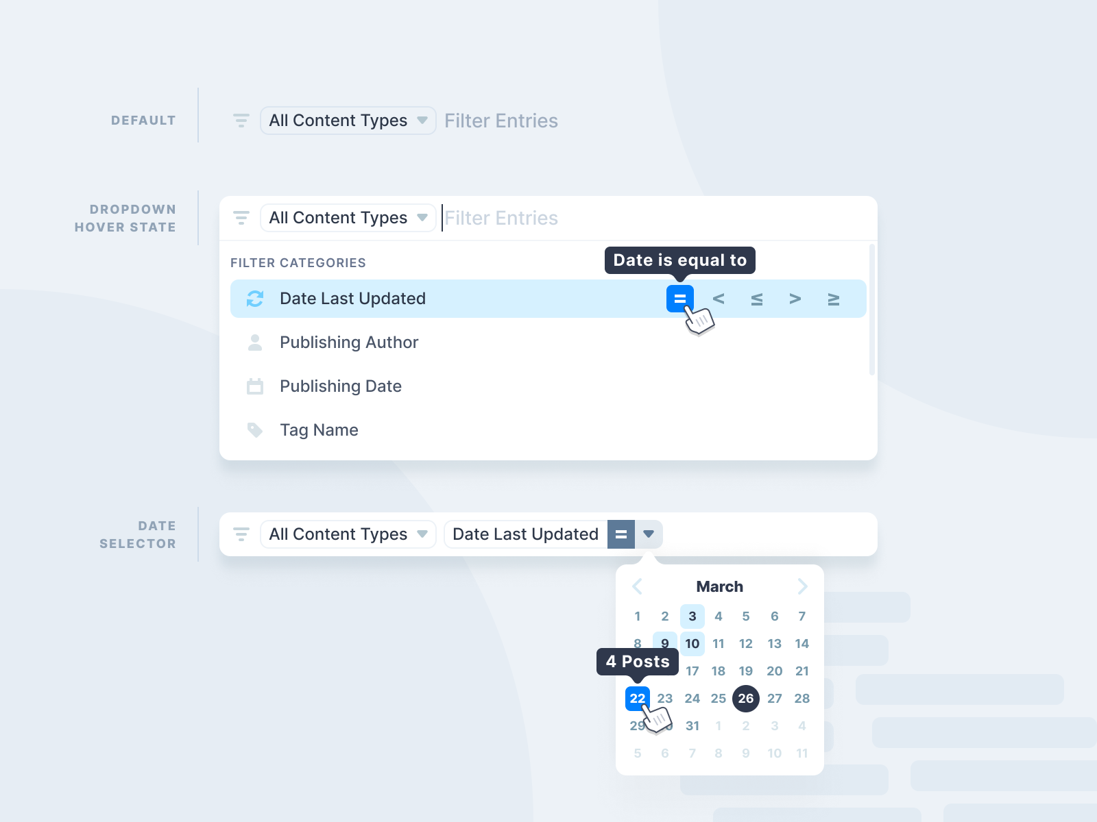 Cms design. Dropdown Filter.