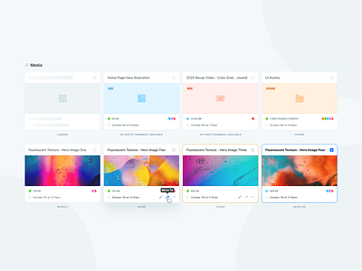 CMS Design System - Cards (Media) Updated card cms component date figma focus folder hover loading media move publish select skeleton tag thumbnail ui unpublish ux video