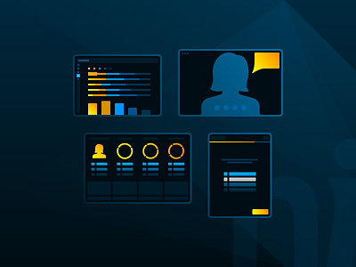 Hire Smarter - Case Study Cover Image call chart chat data donut gradient graph illustration marketing phone pie site speech tablet text ui ux video visualization