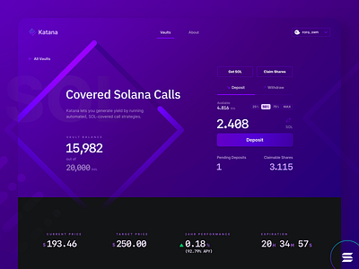 Katana Vault UI - Dark Mode, Desktop bitcoin branding call crypto cube dark ethereum gradient hero katana landing market money sol solana strategy trade