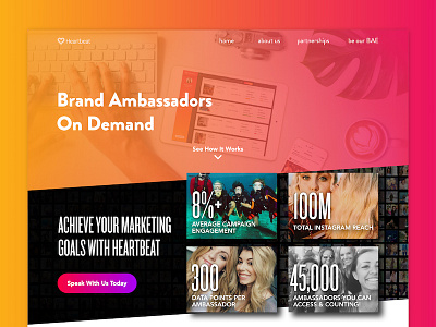Heartbeat Brand Ambassadors UI ambassador brand color gradient landing marketing stats ui ux