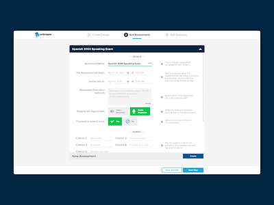 Extempore - Add Assessment Page assessment audio class course education online teacher ui ux video